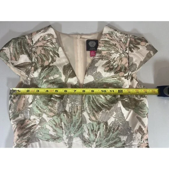 VINCE CAMUTO Women Blush Metallic Jacquard Pleated Cap Fit & Flare Dress 0 - Picture 3 of 16